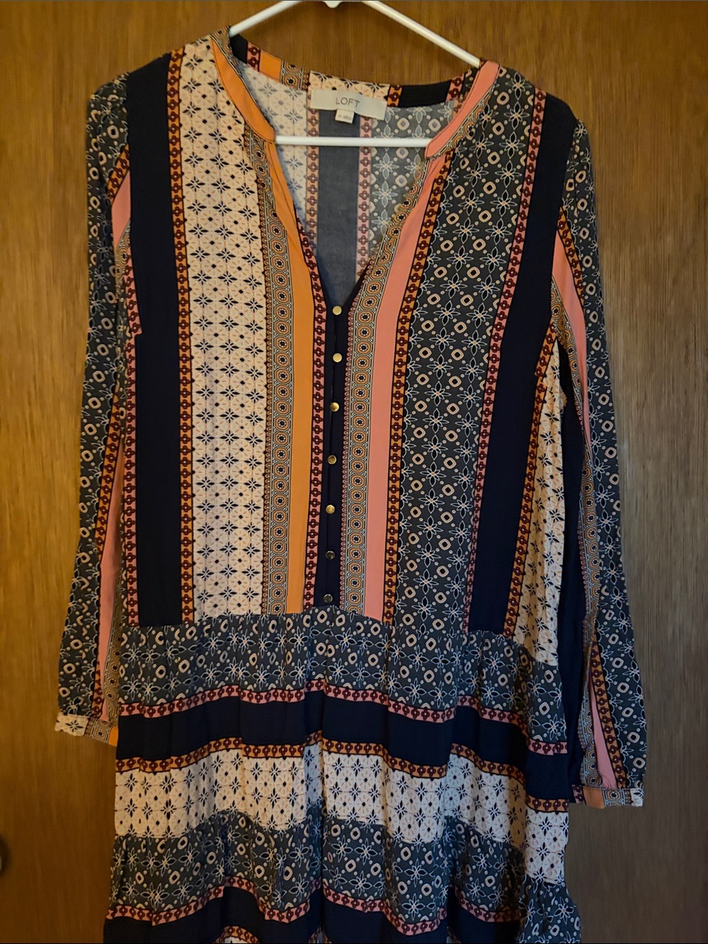 LOFT Navy, coral & Cream Vertical-Stripe Boho tunic  dress